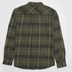 Anders Long Sleeve Woven Shirt shown from the back in olive plaid, designed for comfort and active beach lifestyles.