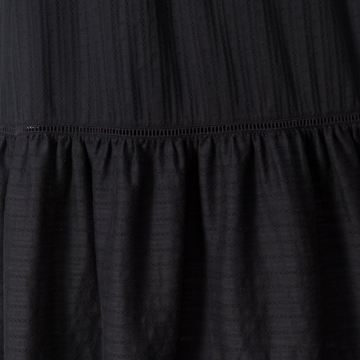 Close-up of textured black cotton fabric detail on Yuni Maxi Dress from StoreRank.ai All Products collection.