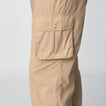 Close-up of side pocket detail on women's Cargo Jogger Pant in light tan with durable stitch and button flap closure.