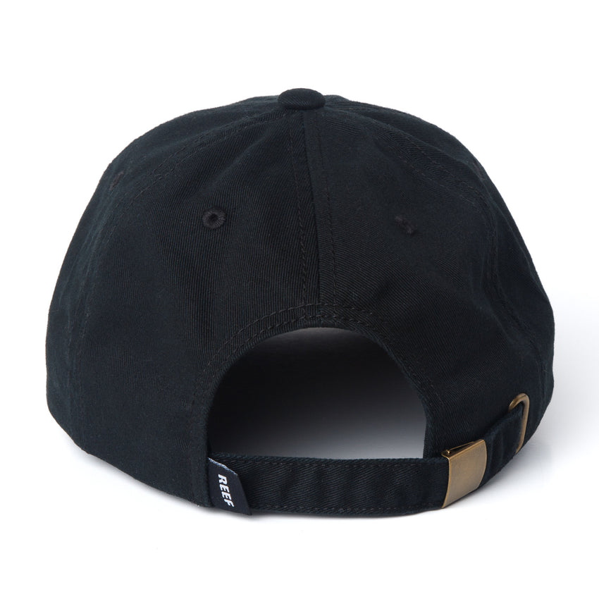 Schotts Twill Hat showing rear adjustable strap with metal buckle, surf-inspired comfort and durable design for men.