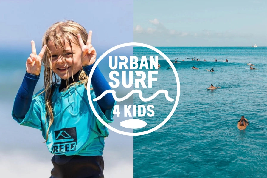Urban Surf 4 Kids logo on beach background