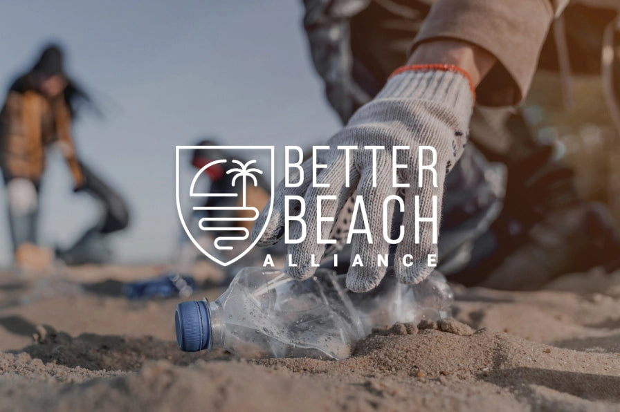 Better Beach Allance logo on beach cleanup background