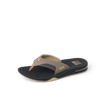 Fanning men's brown and black flip flop facing right with padded liner, heel airbag, and water-friendly outsole for all-day comfort