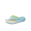 Cruiser flip flop facing right, light blue and yellow, with soft-rebound cushioning and arch support for beach comfort.