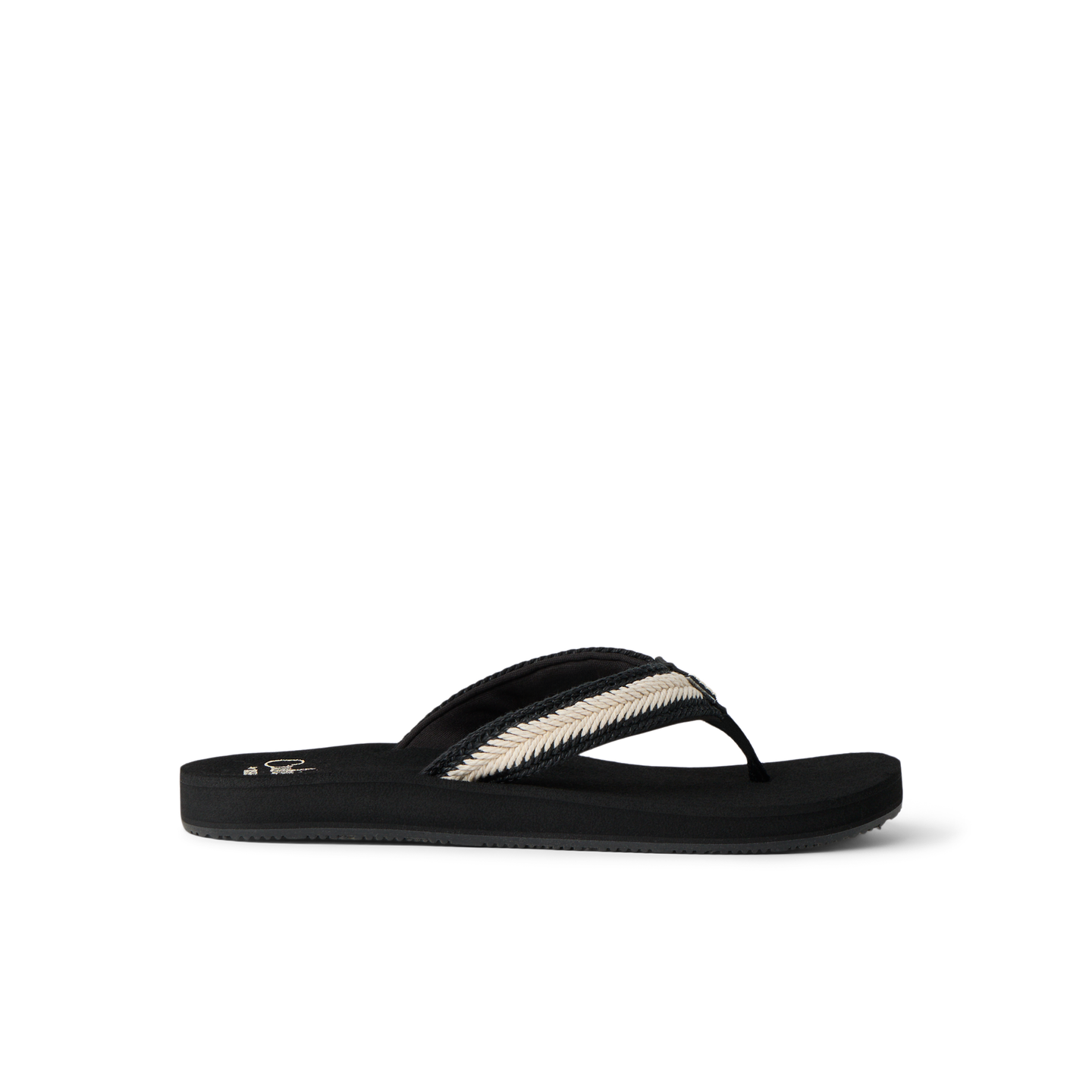 Baja Maria women's black flip flop facing right, featuring anatomical arch support and soft-rebound cushioning for comfort.