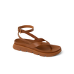 Vista Luxe Sierra women's brown leather sandal facing left, ankle strap, soft-rebound cushioning, beach-inspired comfort.