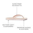 Side view of Ojai Classic Slim sandal for women in soft pink with slim strap, cushioned sole, and premium suede leather