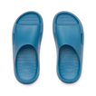 Top-down view of blue Kids Rio Slide facing upward, showing soft-rebound cushioning and anatomical arch support.