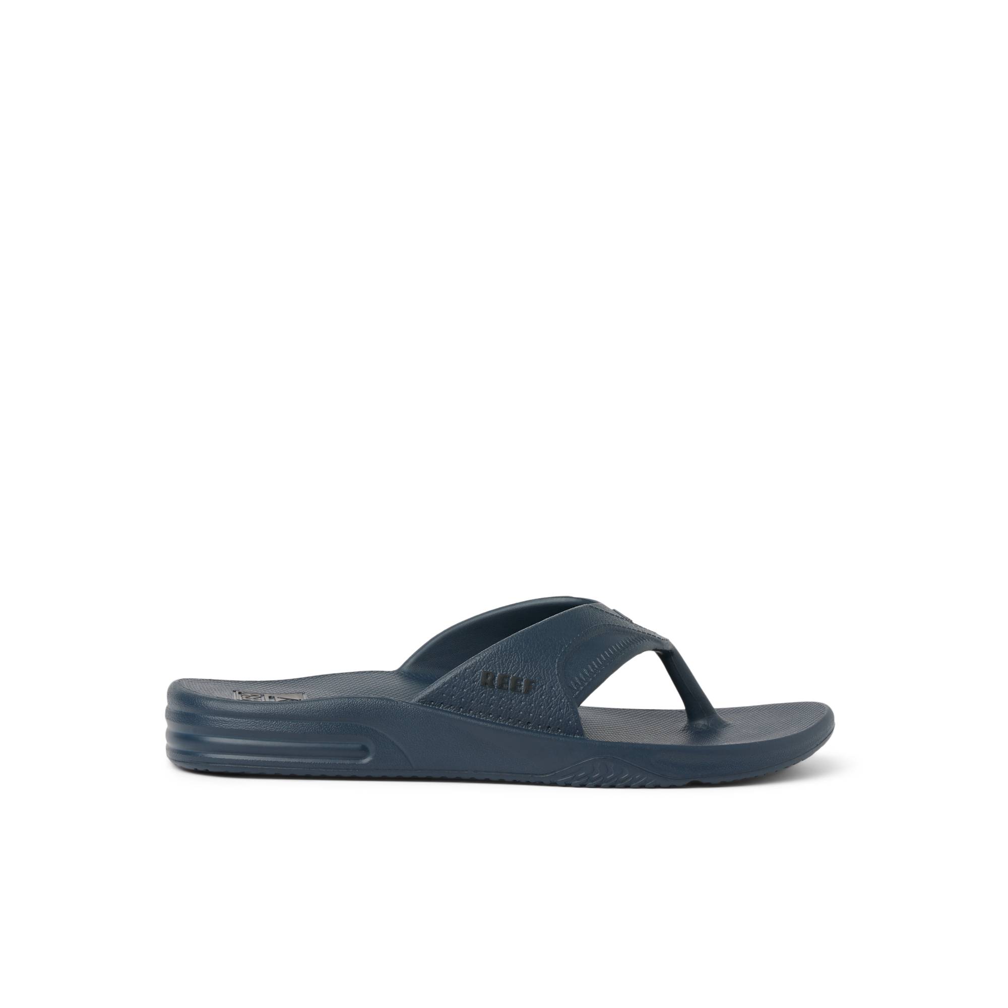 Fanning H2O men's navy blue flip flop facing right, featuring water-friendly materials and anatomical arch support.
