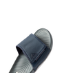 Close-up of the front and top of the right Phantom Slab slide in navy and grey, showing cushioned footbed and adjustable strap.