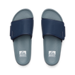 Top-down view of Phantom Slab men's slides in navy and grey, featuring comfort cushioning and anatomical arch support.