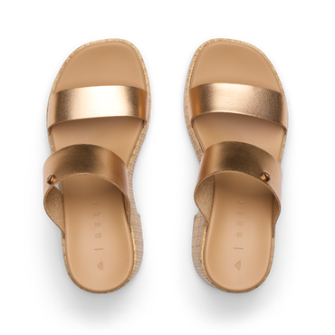 Top view of women's Sunset Ibiza sandals in bronze, beach-inspired with padded footbed and anatomical arch support.