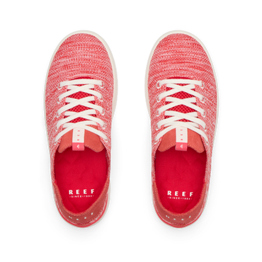 Top view of Reef Neptune women's coral knit sneakers with anatomical arch support and soft cushioning for beach comfort