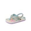 Little Ahi girls' sandal facing right, tropical floral footbed with glittery straps, lightweight and comfort-focused design.