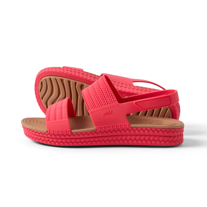 Reef Water Vista women's red sandal facing right showing outer side with soft-rebound cushioning and durable sole.