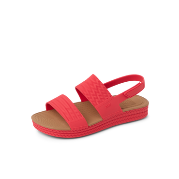 Reef Water Vista women's coral sandal facing left, showing side and top with cushioned footbed and arch support.