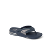 Fanning + men's navy and grey sandal facing right, showing toe post and cushioned arch support for beach comfort