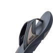 Right side view of Fanning + men's sandal showing navy and grey straps with REEF logo and cushioned footbed