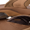 Close-up of the side and inner strap of the Fanning + sandal showing cushioning and shock pad details facing left.