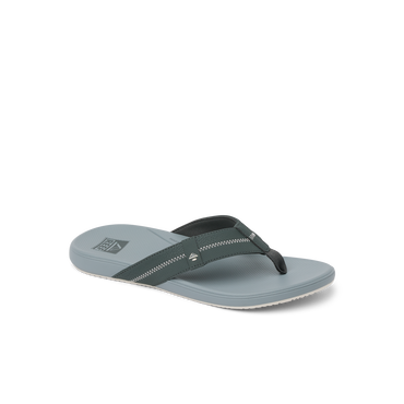 Cushion Phantom 2.0 men’s right-facing sandal with ash grey cushioned footbed and black strap, comfort-focused design.