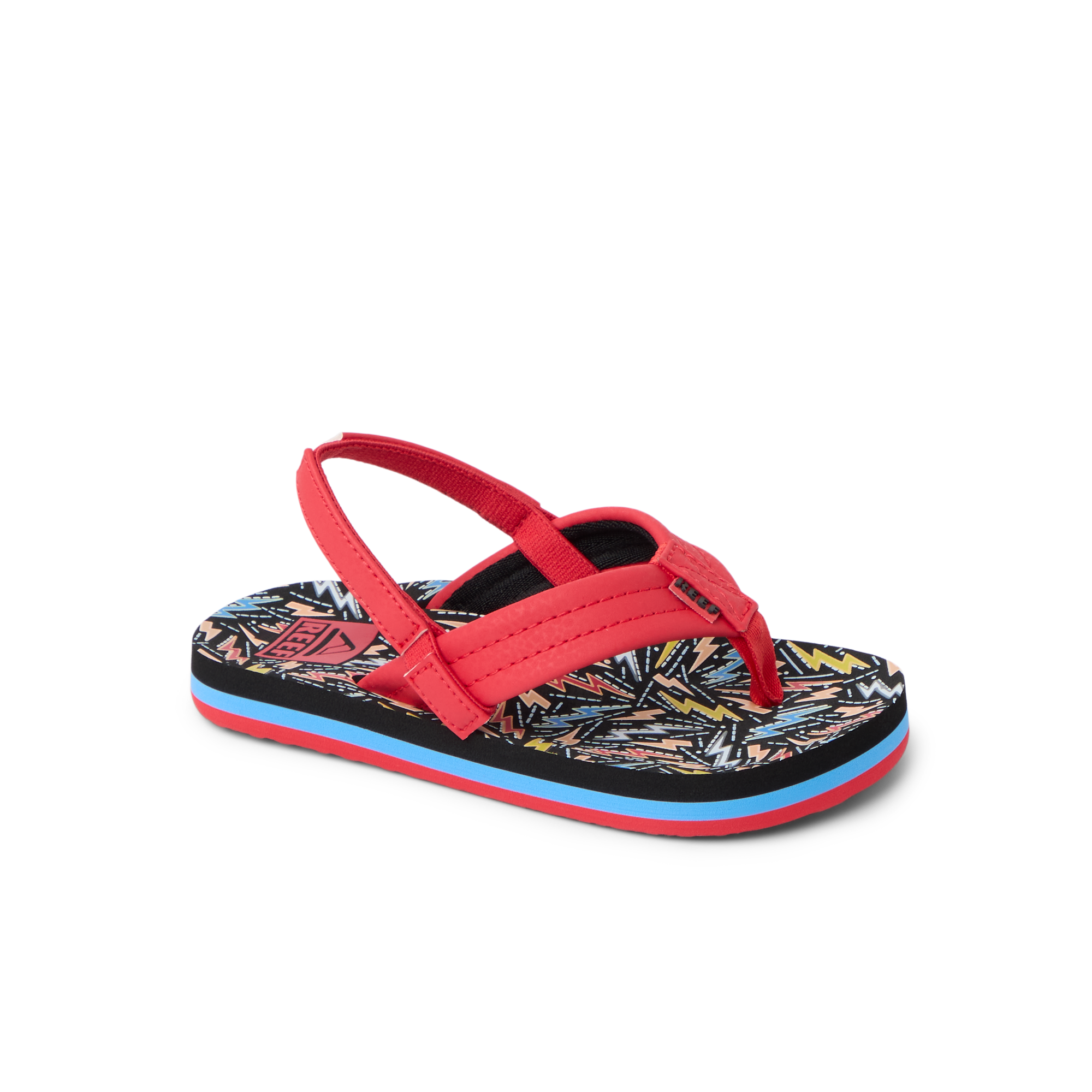 Little Ahi boys sandal facing right, close-up of front and side, featuring soft rebound cushioning and arch support.