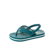 Little Ahi boys' sandal facing left, showing top and side with soft cushioning and arch support in teal stripe design.