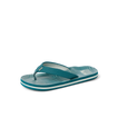 Kids Ahi teal striped flip flop facing right, close-up of footbed and straps with soft cushioning and arch support.