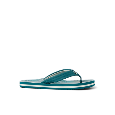 Kids Ahi right-facing teal striped sandal with soft cushioning and anatomical arch support for boys aged 5-10.