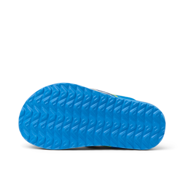 Little Windswell showing the blue textured sole of a boys' flip flop, surf-inspired comfort and durability design.