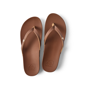 Vista Ivy brown women's sandals, top view showing footbed and straps facing upward, comfort-focused beach footwear.