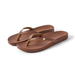 Vista Ivy women's brown flip flops facing right, close-up of cushioned footbed and supportive straps for beach comfort.