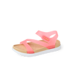 Little Cali Coastin pink girls’ sandal facing right, close-up of cushioned footbed and straps, beach-inspired comfort.