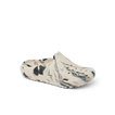 A single slip-on clog-style shoe with a marbled pattern in beige, black, and gray, shown on a clean white background.