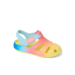 Little Totally Beachin sandal for girls facing left, close-up of front and side with soft cushioning and arch support.