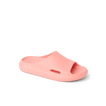 Kids Rio Slide coral-colored unisex footwear facing left, close-up of the top and side, with water-friendly, cushioned design.