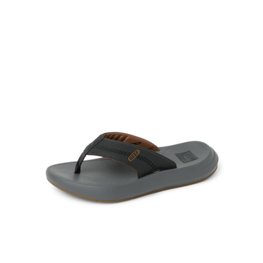 Cruiser men's sandal facing right, showing soft-rebound cushioned footbed and arch support in dark colors