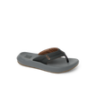 Cruiser men's sandal facing right, with brown and black straps, showing toe post and cushioned footbed for beach comfort.