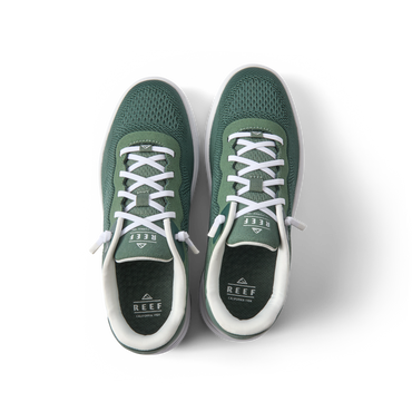 Top view of Shoreline Del Mar men's sneakers in green, showing breathable mesh upper and cushioned interior for comfort.