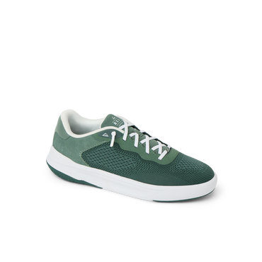 Shoreline Del Mar men's sneaker facing right, green breathable mesh with cushioned arch support, beach-inspired comfort