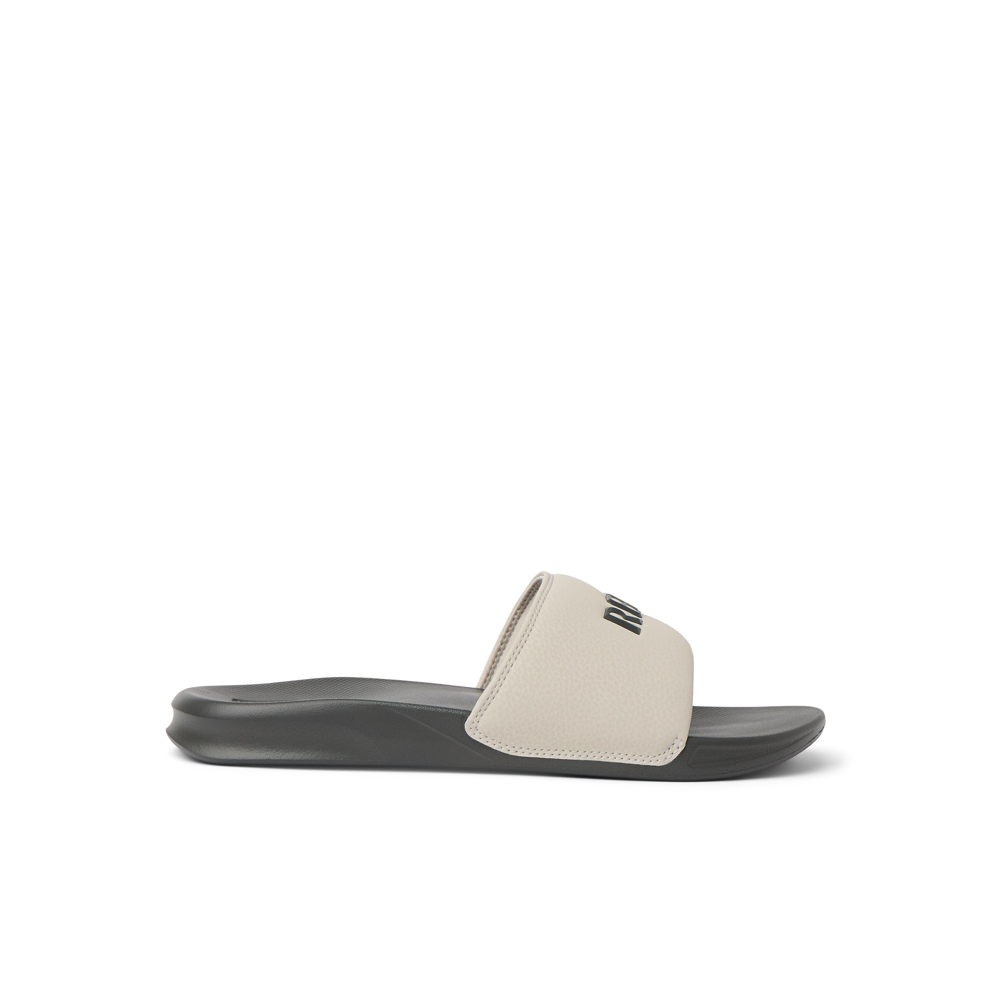 Reef One Slide facing left, close-up side view of water-friendly, cushioned, comfortable beach slide sandal.