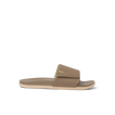 Side view of tan Cshn Phantom Slide with arch support and soft cushioning designed for beach comfort and everyday wear.