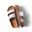 Vista Luxe Thea white double-strap sandals for women, side and top views, beach-inspired comfort with arch support.