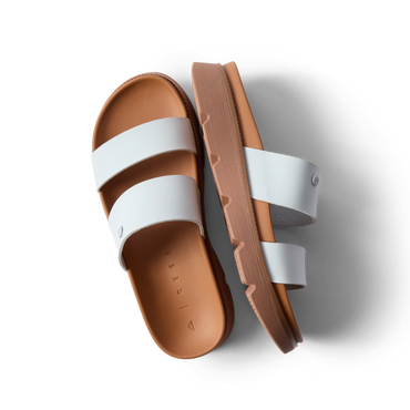 Vista Luxe Thea white double-strap sandals for women, side and top views, beach-inspired comfort with arch support.