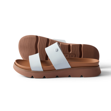 Vista Luxe Thea women's sandals in dusty blue facing right, showing side profile and sole for comfort and durability.