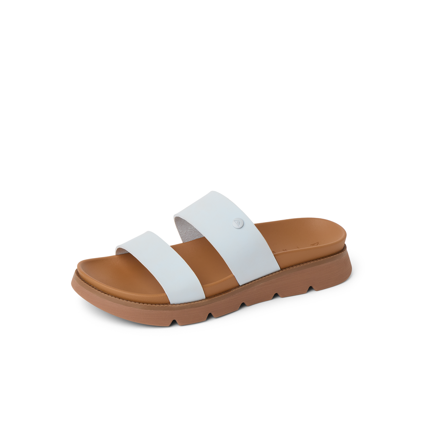 Vista Luxe Thea right-facing women's sandal with white straps, cushioned footbed, and durable tan sole for beach comfort