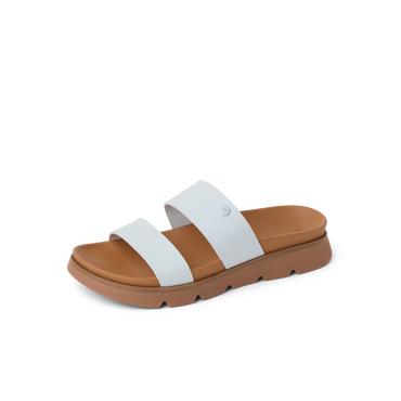 Vista Luxe Thea right-facing women's sandal with white straps, cushioned footbed, and durable tan sole for beach comfort
