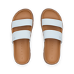 Vista Luxe Thea women's white strap sandals facing up, close-up of soft-rebound cushioned footbeds and arch support