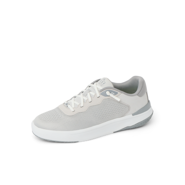 Shoreline Del Mar men's sneaker facing right, light grey with mesh upper, cushioned sole, and arch support designed for beach comfort.