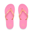 Kids Charming pink flip flops facing up, close-up of soft, water-friendly straps with heart charm and cushioned footbed.