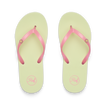 Kids Charming top view of yellow flip flops with pink straps and flower detail, lightweight and water-friendly comfort for girls.